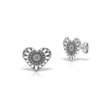 Cercei Lolit din argint 925, cu tija, patinati, model Mandala Hearts, cutie bijuterie