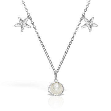 Colier Lolit din argint, scoica cu perle naturale si stele de mare