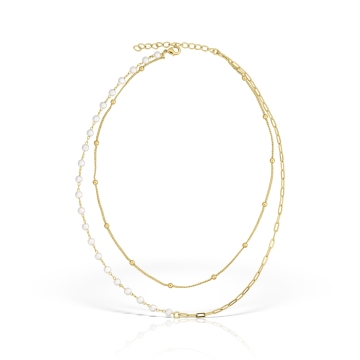 Colier lariat cu perle mother of pearl, placat cu aur de 14K, 36/40 + 5 cm