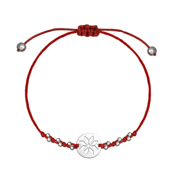 Bratara snur rosu cu margele, motiv traditional floral, argint 925