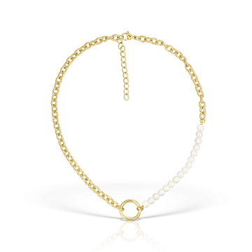 Colier placat cu aur de 14K, perle mother of pearl, 36 - 41 cm