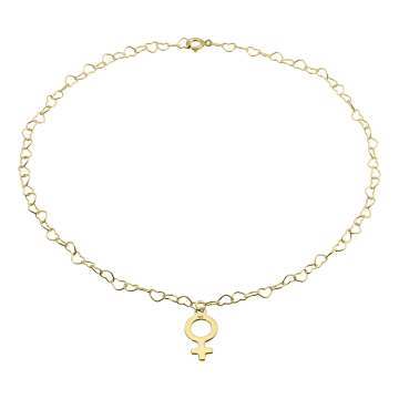 Bratara de picior din argint placat cu aur, lant inimioare si simbol feminin 