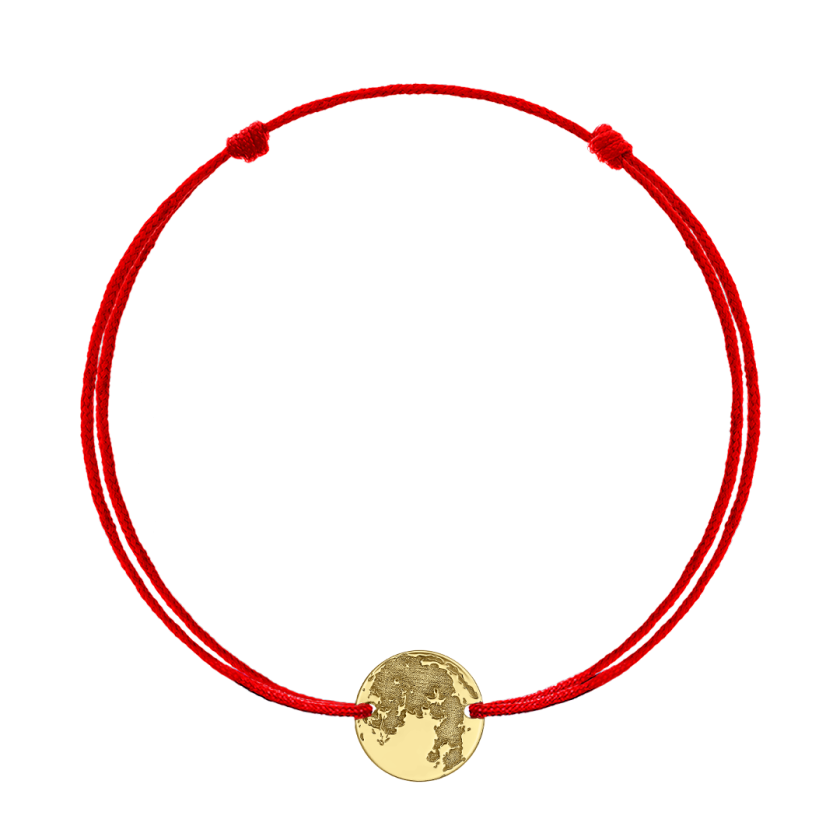 Bratara snur rosu si argint 925 placat cu aur de 18K, Full Moon Lolit