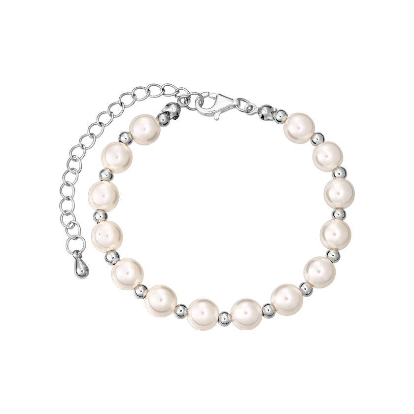 Bratara perle mother of pearl, margele placate cu rodiu, 16 - 20 cm