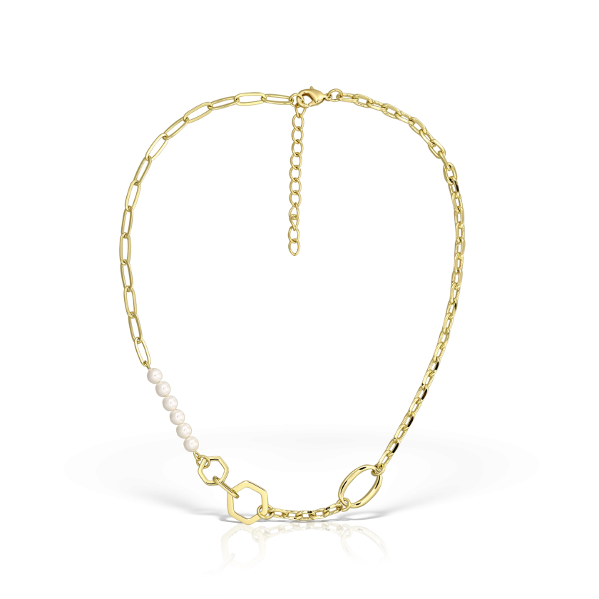 Colier placat cu aur de 14K, perle mother of pearl, 40 - 45 cm