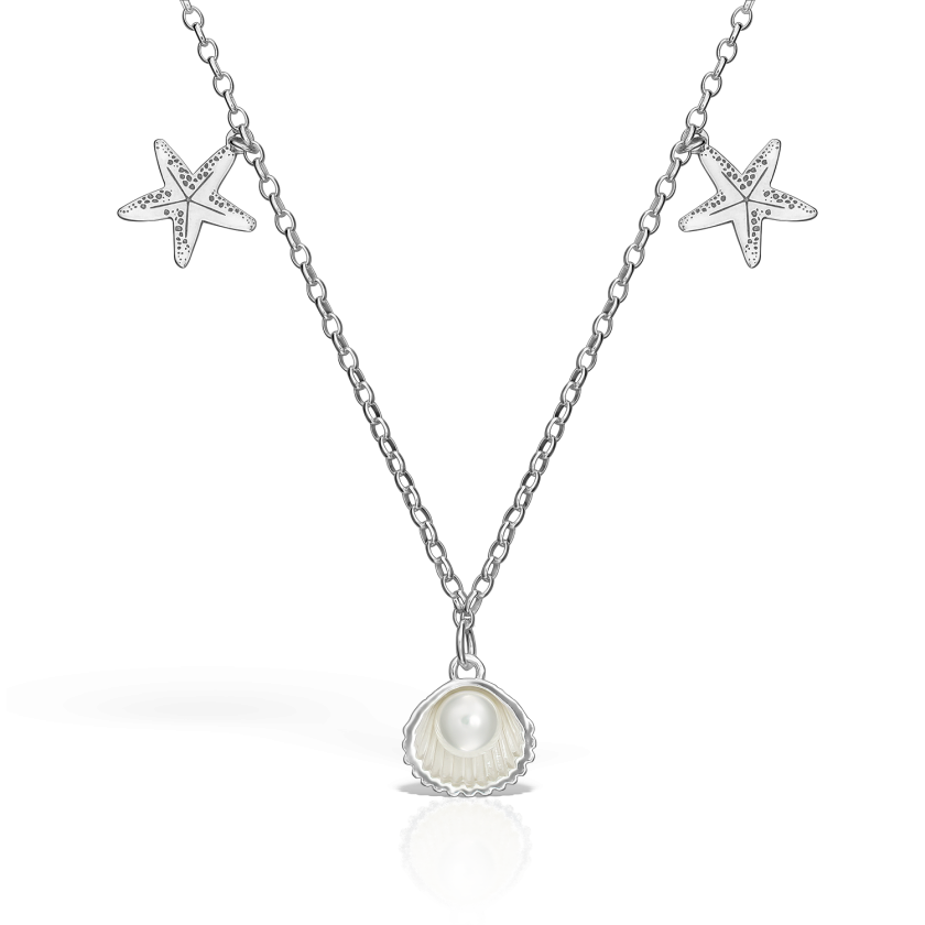 Colier Lolit din argint, scoica cu perle naturale si stele de mare