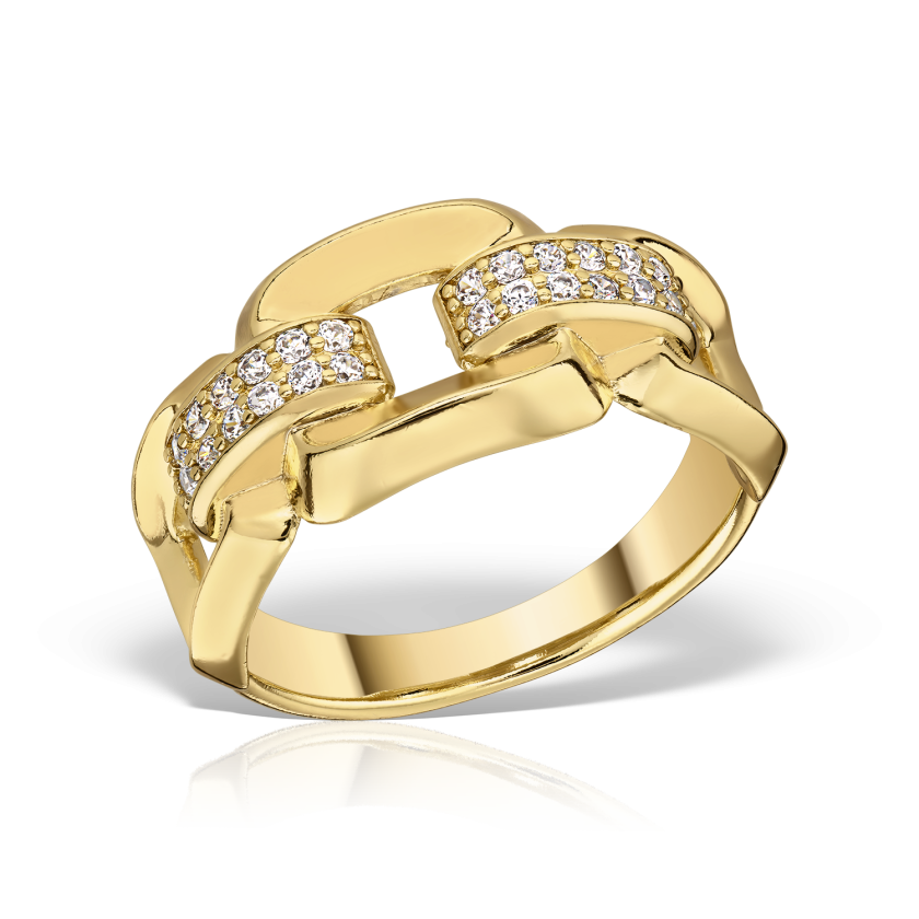 Inel Cuban Statement Ring placat cu aur galben, zirconiu