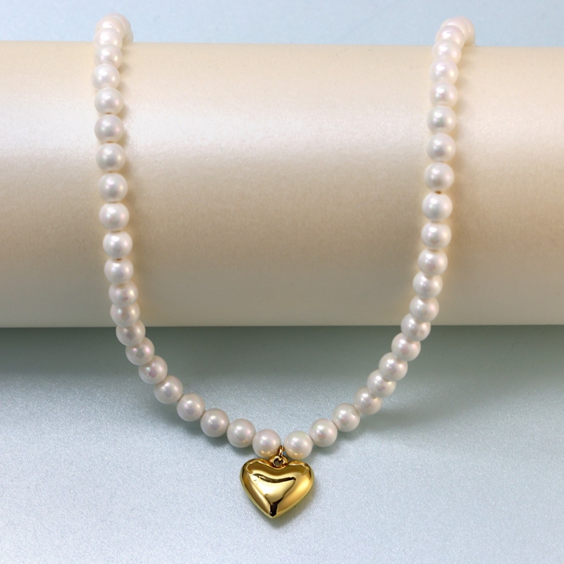Colier perle mother of pearl, pandantiv placat cu aur de 24K, 40 - 45 cm