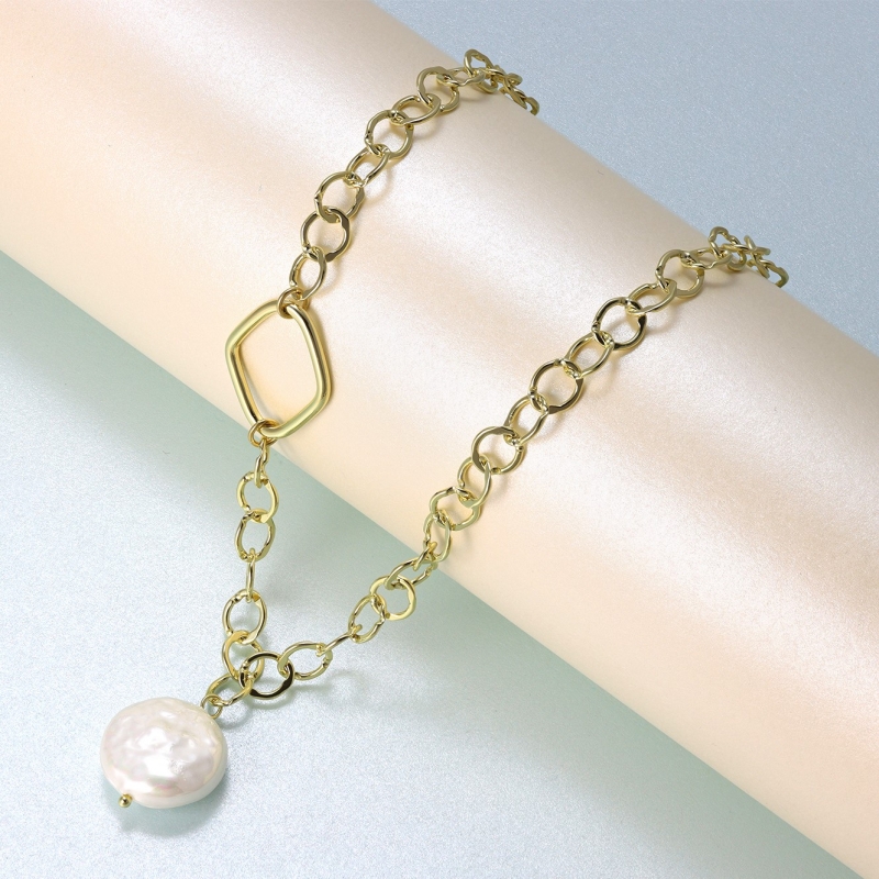 Colier placat cu aur de 14K, pandantiv perla mother of pearl, 40 - 45 cm