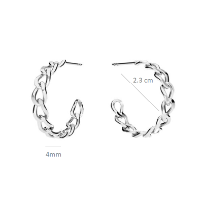 Cercei Chain Hoops din argint 925 placati cu platina, cu tije, diametru 2.3 cm