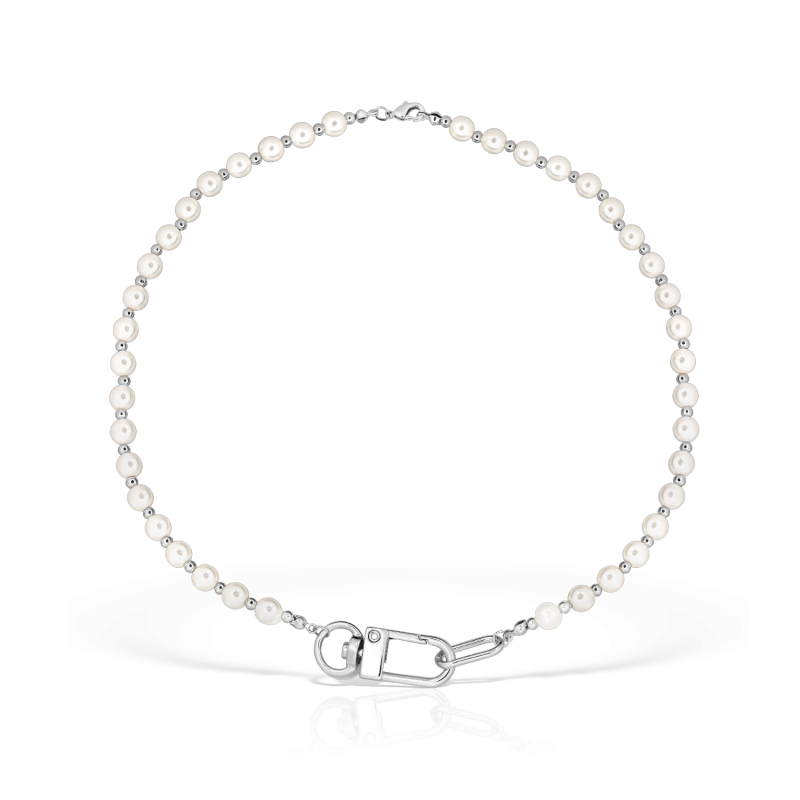 Colier perle mother of pearl, margele si pandantiv placate cu rodiu, 42 cm