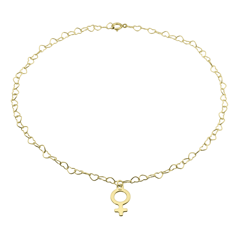 Bratara de picior din argint placat cu aur, lant inimioare si simbol feminin 